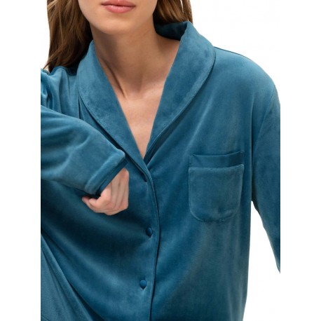 Triumph Pigiama donna velluto aperto con collo manica lunga