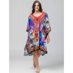 Printed woman kaftan with blue details